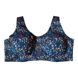 Knix Padded V-neck Seamless Navy Blue Wildflower Bra Size XXXXL+ (4X)